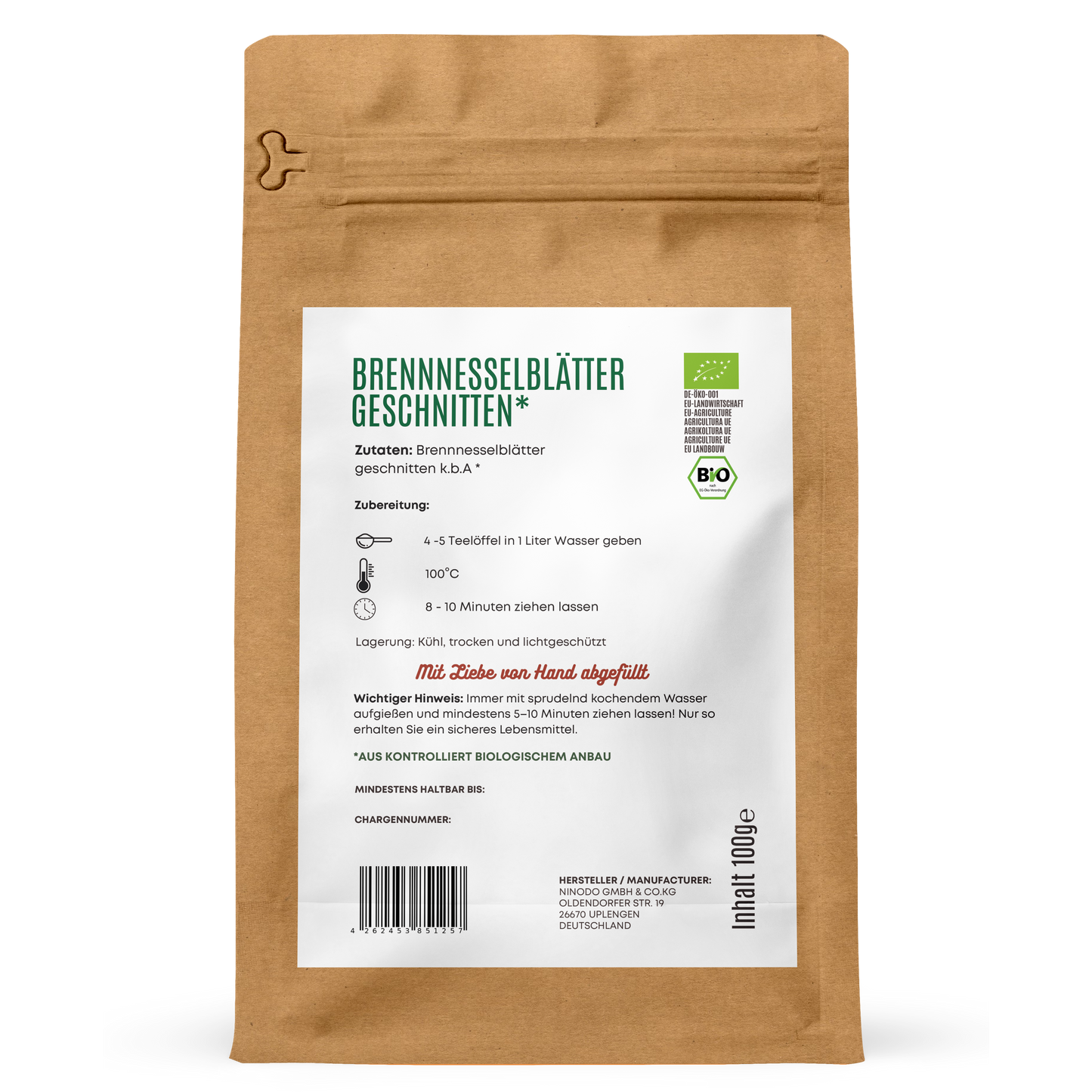 Bio Brennnesselblätter geschnitten