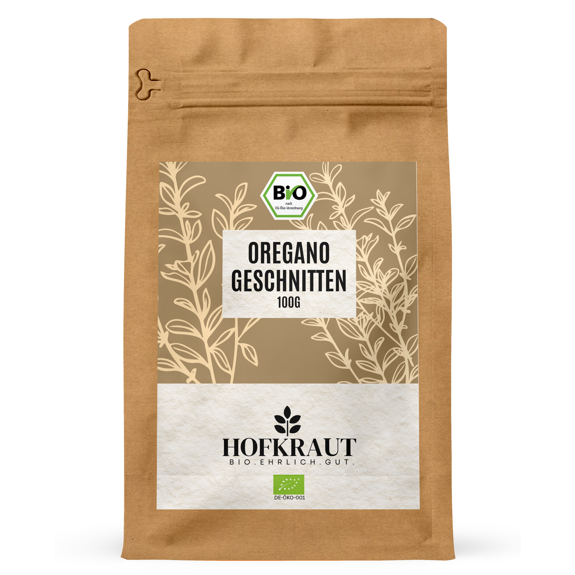 Hofkraut Bio Oregano geschnitten 100g in wiederverschließbarem Kraftbeutel
