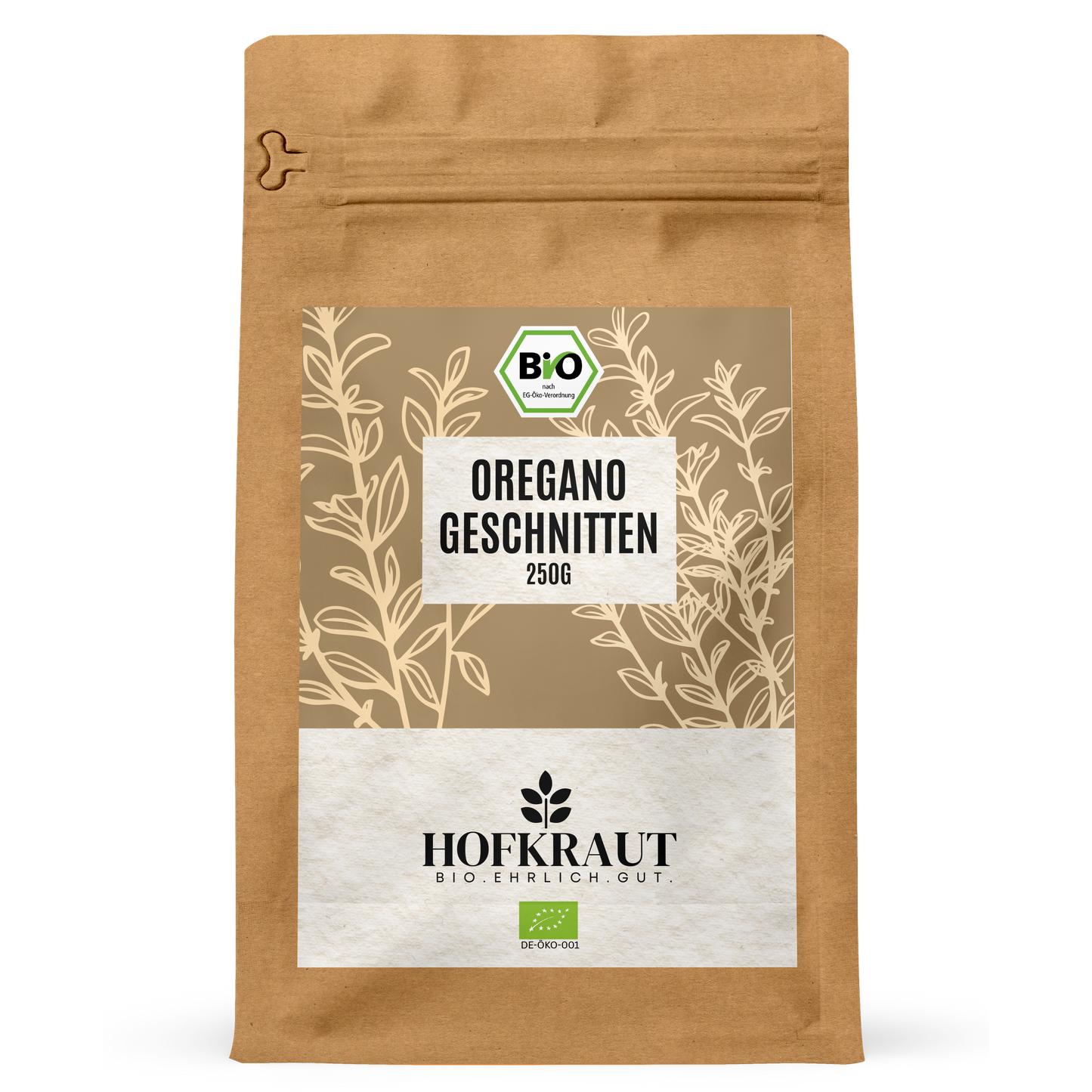 Hofkraut Bio Oregano geschnitten 250g in wiederverschließbarem Kraftbeutel