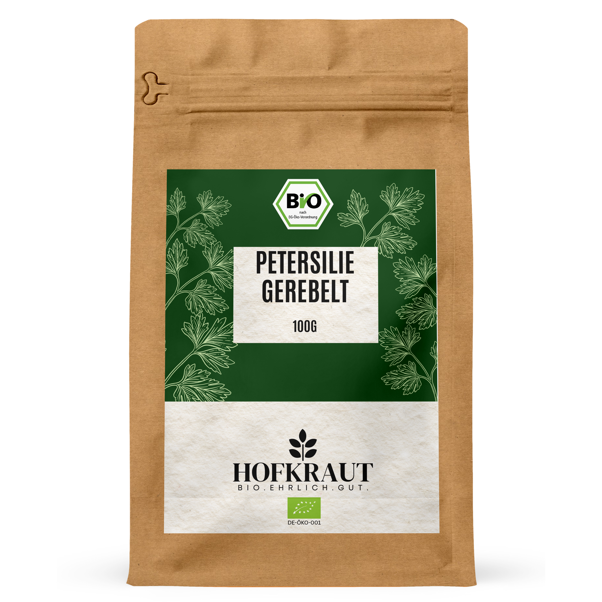 Hofkraut Bio Petersilie gerebelt 100g in wiederverschließbarem Kraftbeutel