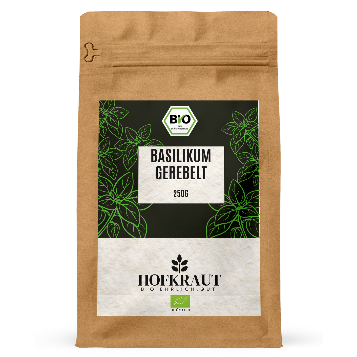 Hofkraut Bio Basilikum gerebelt 250g in wiederverschließbarem Kraftbeutel