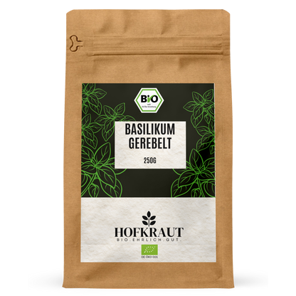 Hofkraut Bio Basilikum gerebelt 250g in wiederverschließbarem Kraftbeutel