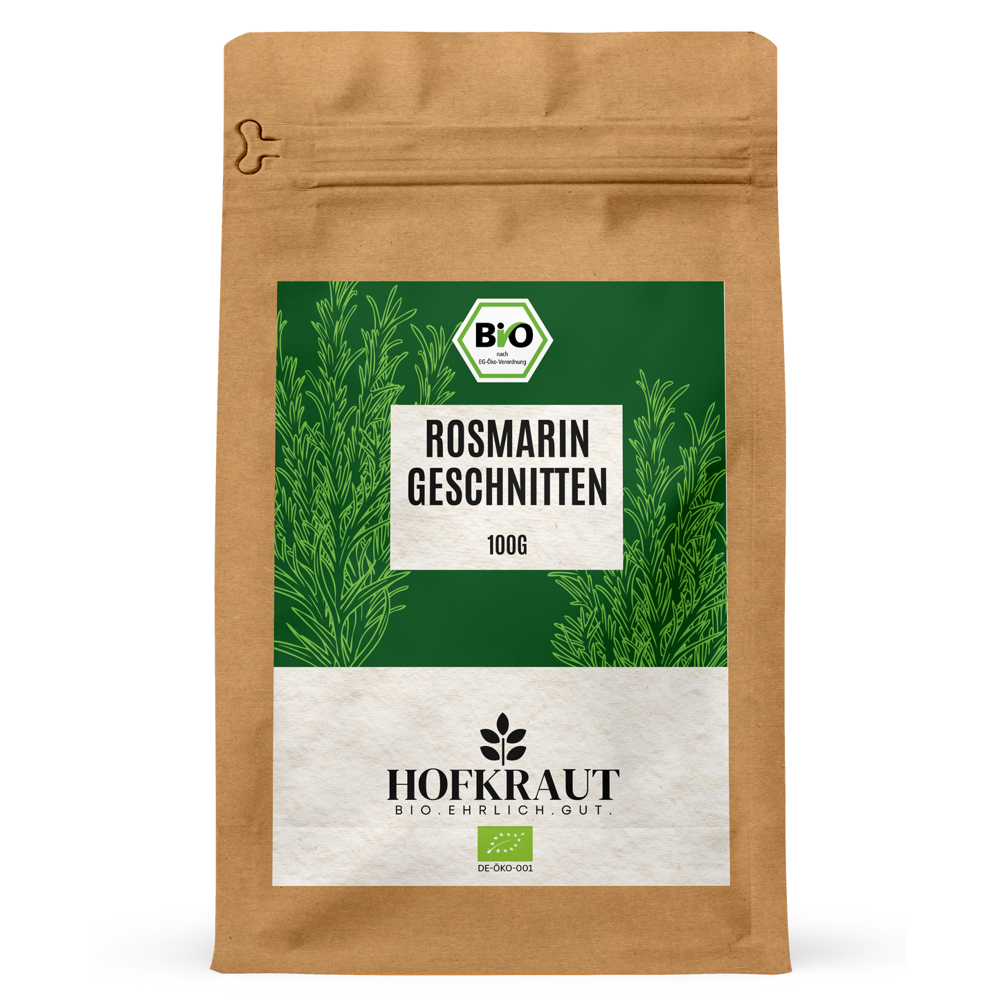 Hofkraut Bio Rosmarin geschnitten 100g in wiederverschließbarem Kraftbeutel