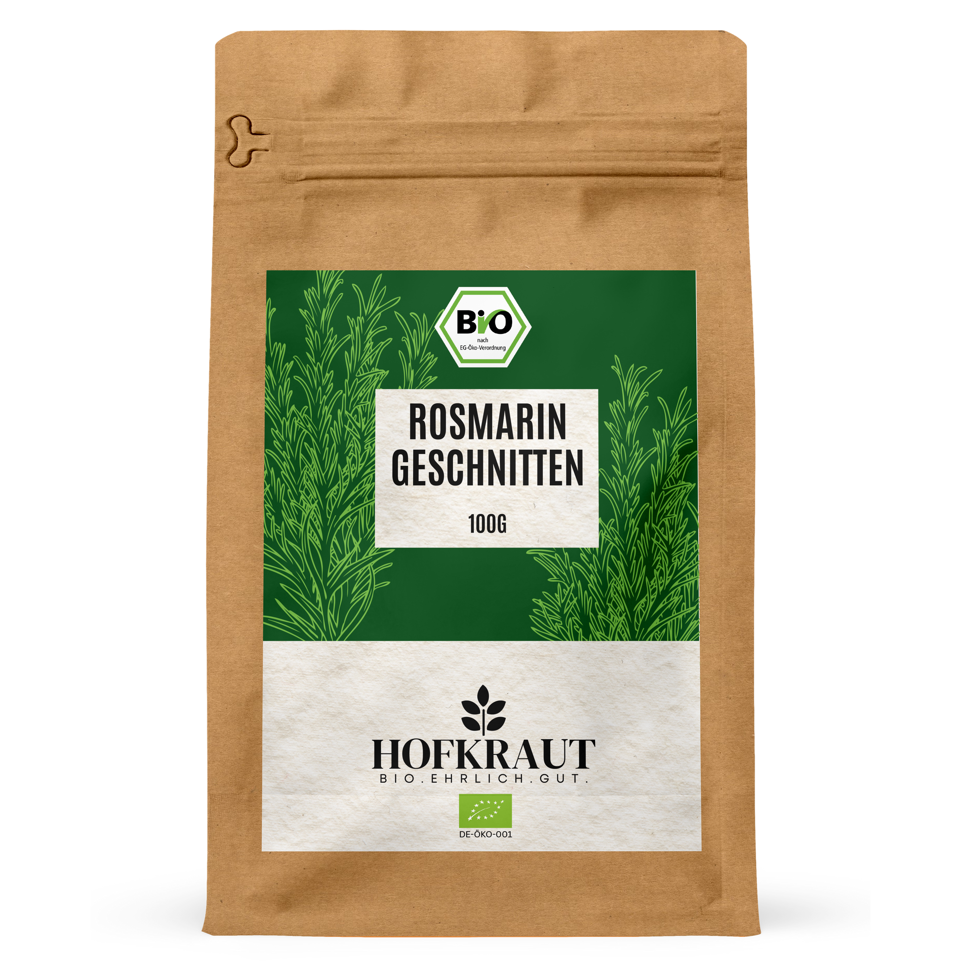Hofkraut Bio Rosmarin geschnitten 100g in wiederverschließbarem Kraftbeutel