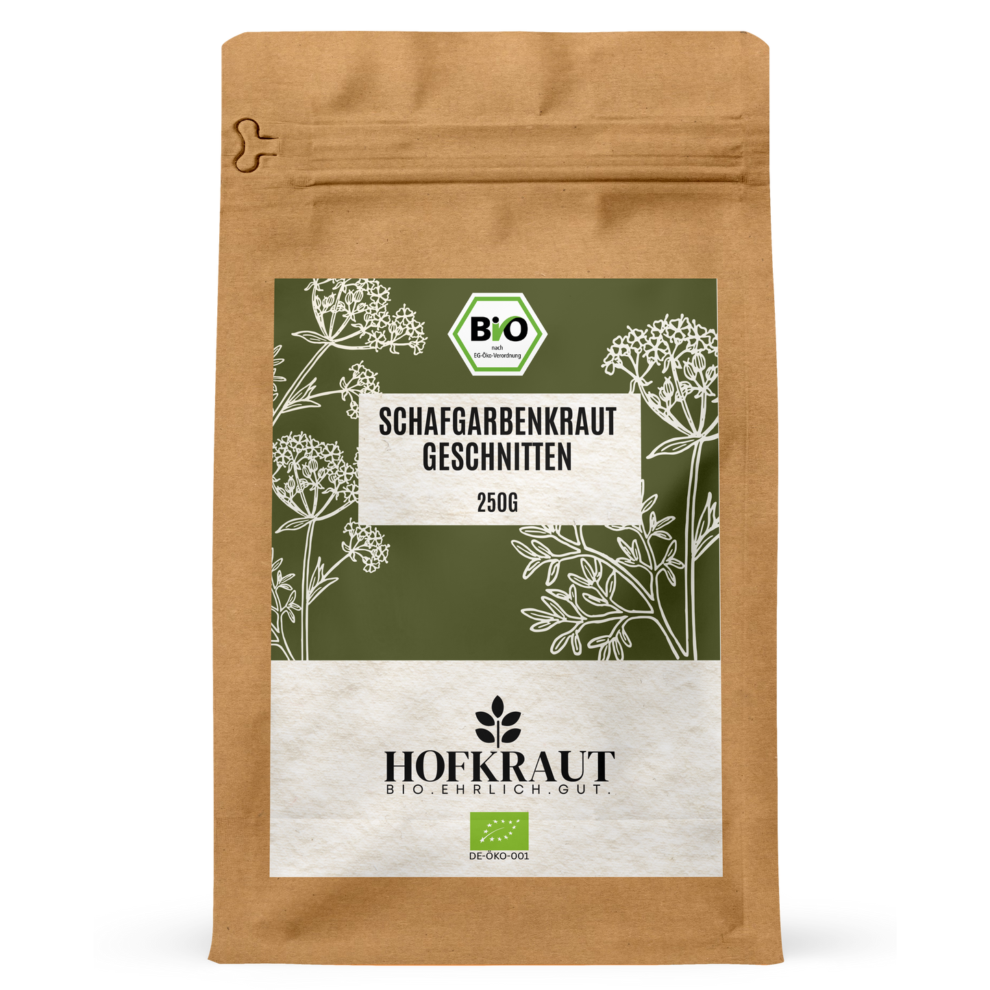 Hofkraut Bio Schafgarbenkraut geschnitten 250g in wiederverschließbarem Kraftbeutel